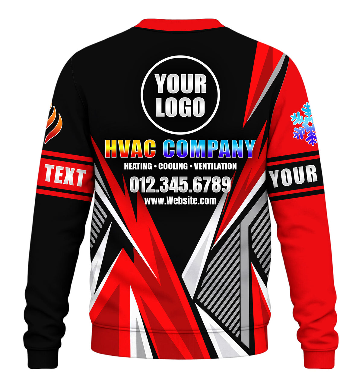 Lightning custom HVAC long sleeve shirt – red – back