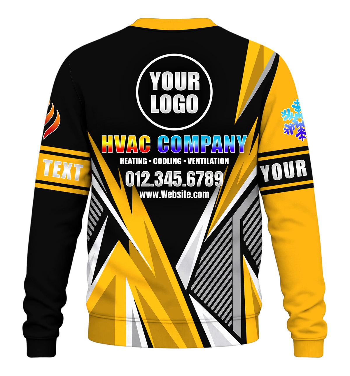 Lightning custom HVAC long sleeve shirt – yellow – back