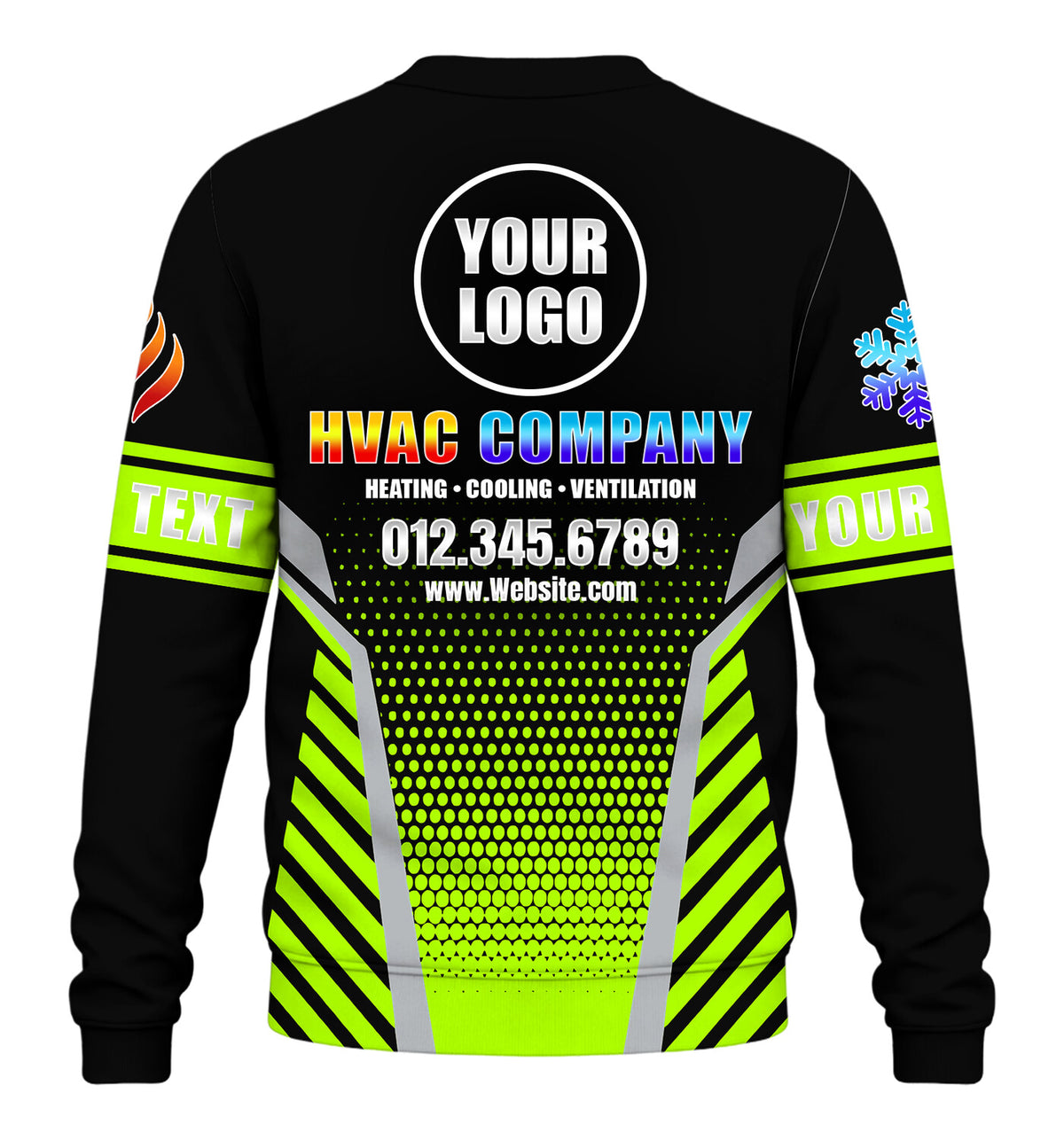 Hex Grid custom HVAC long sleeve shirt – lime – back