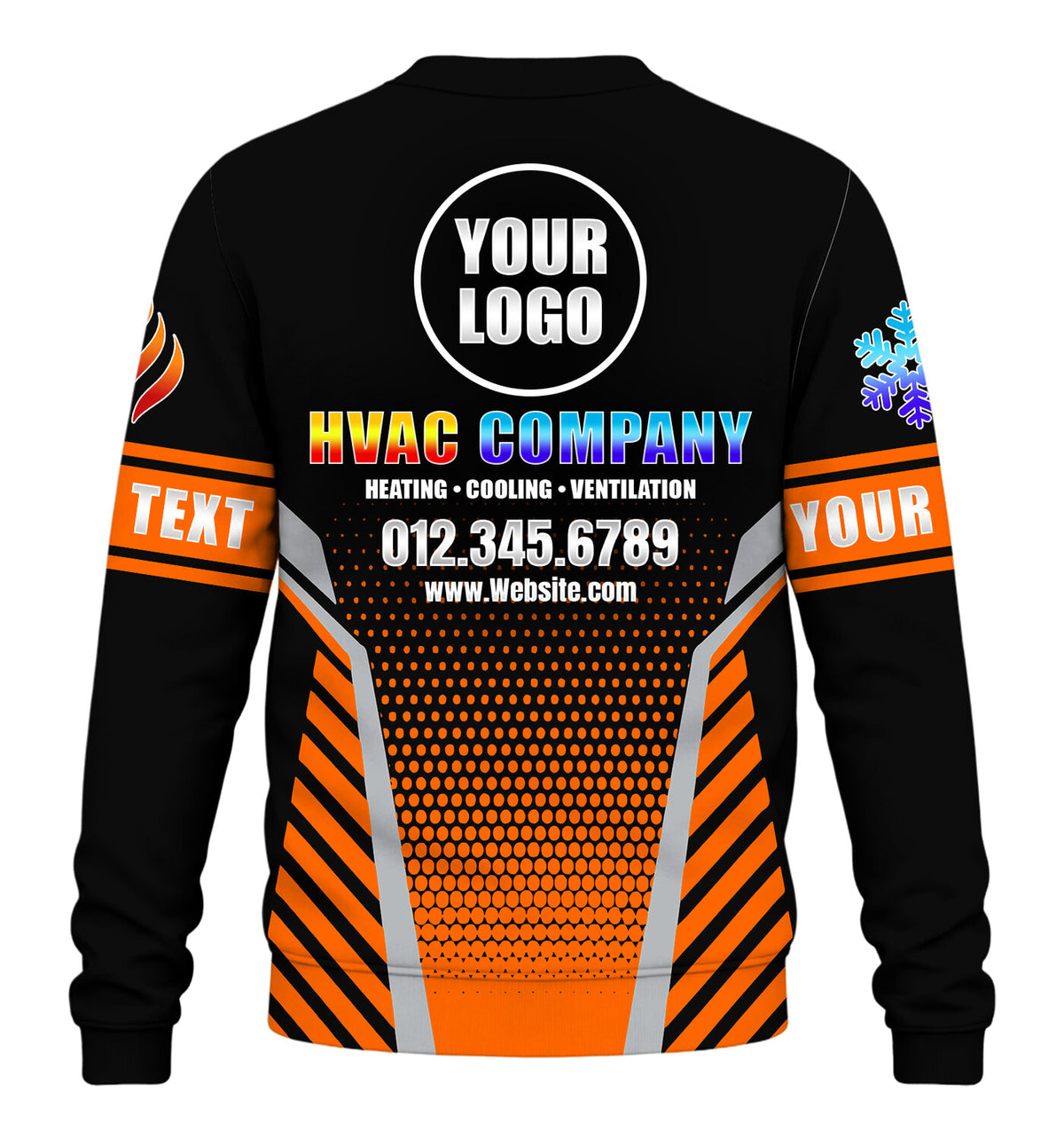 Hex Grid custom HVAC long sleeve shirt – orange – back