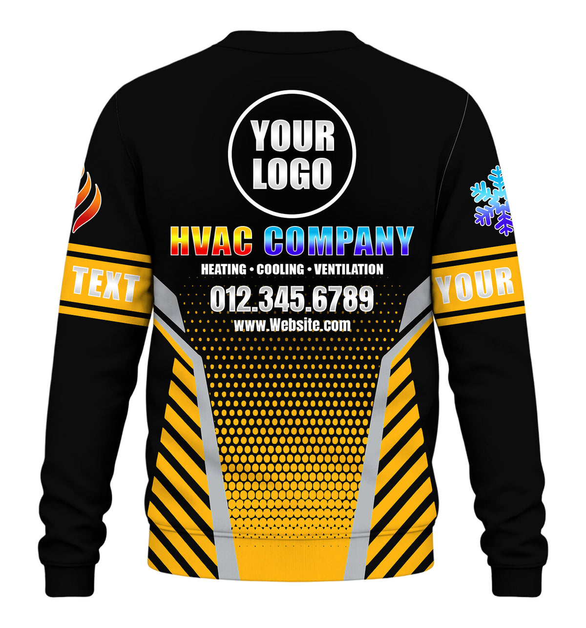 Hex Grid custom HVAC long sleeve shirt – yellow – back