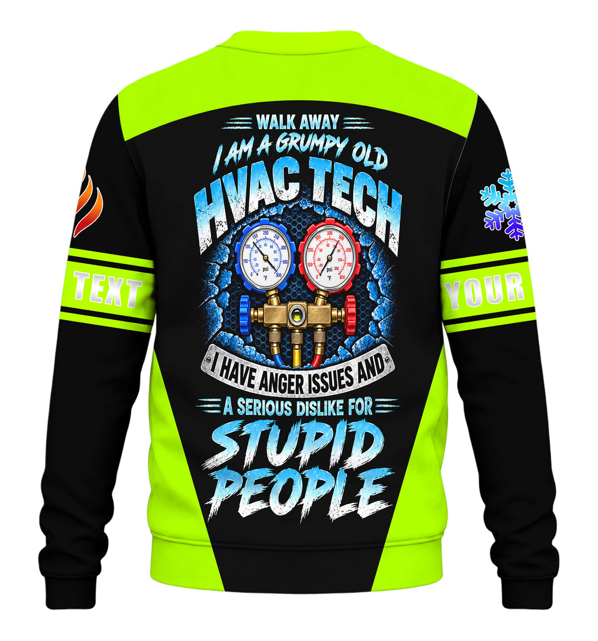 Grumpy Tech custom HVAC long sleeve shirt – lime – back