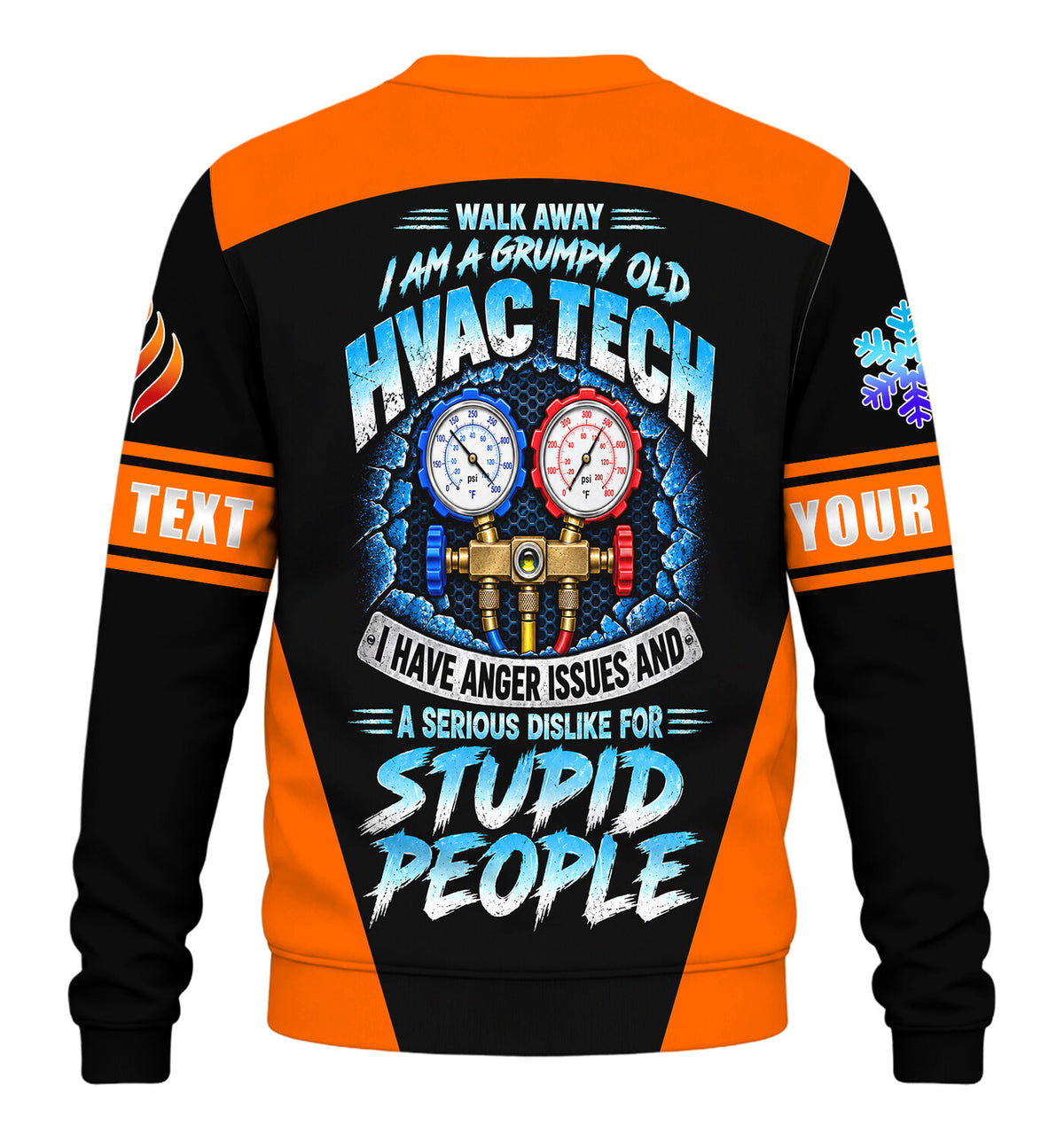Grumpy Tech custom HVAC long sleeve shirt – orange – back
