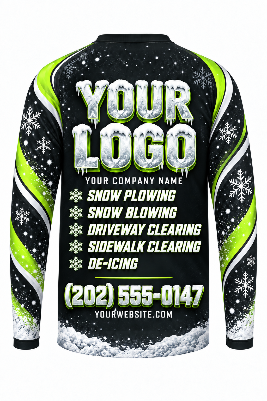 Lime Patrol A custom snow removal crew uniform, long sleeve back view