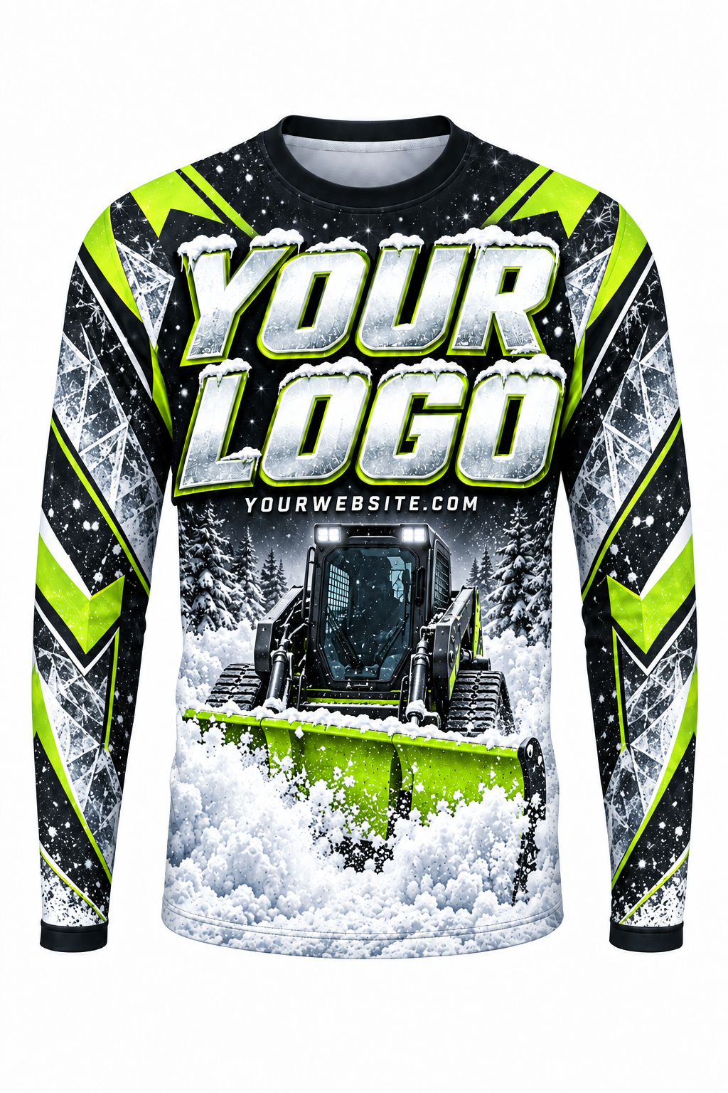 Lime Patrol B custom snow removal crew uniform, long sleeve front view