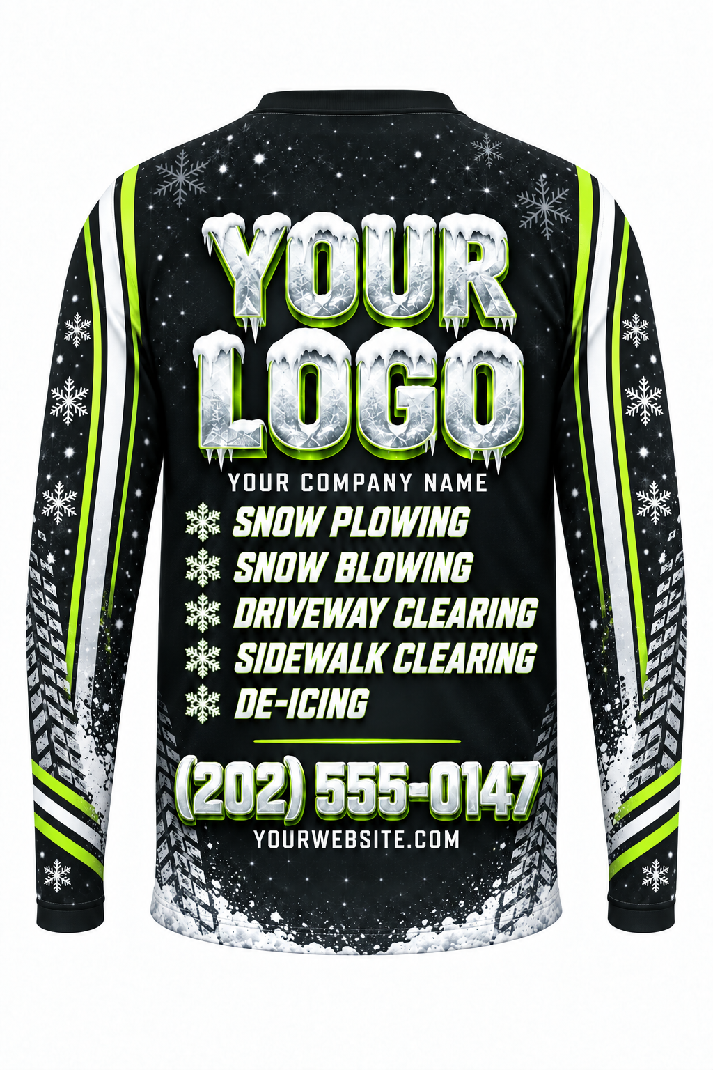 Lime Patrol C custom snow removal crew uniform, long sleeve back view