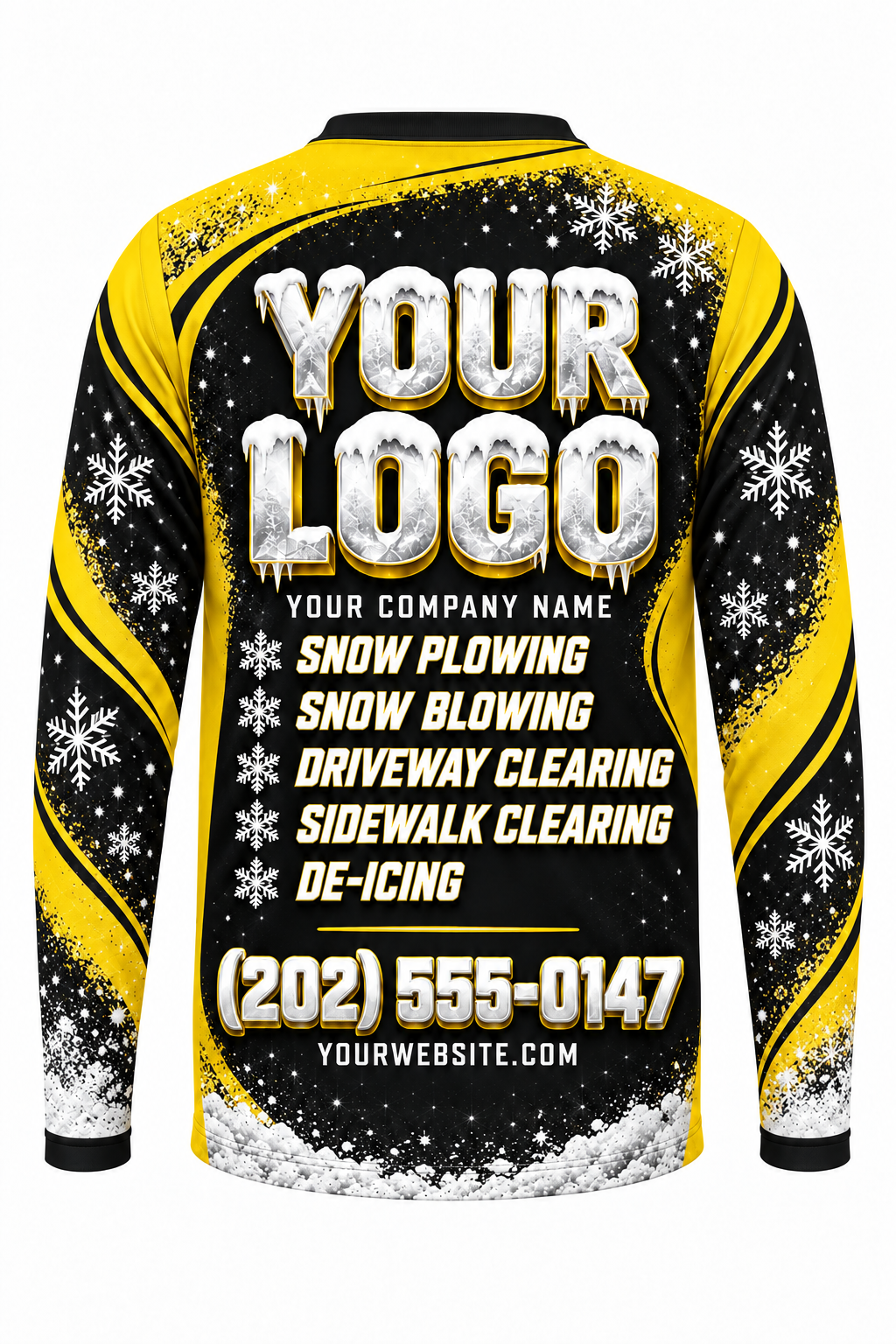 Hazard Yellow A custom snow removal crew uniform, long sleeve back view