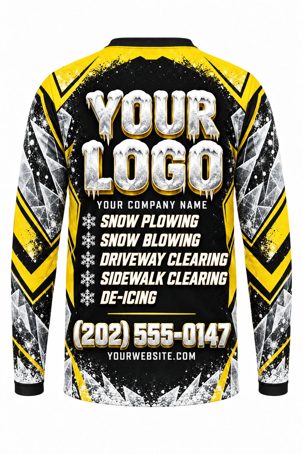 Hazard Yellow B custom snow removal crew uniform, long sleeve back view