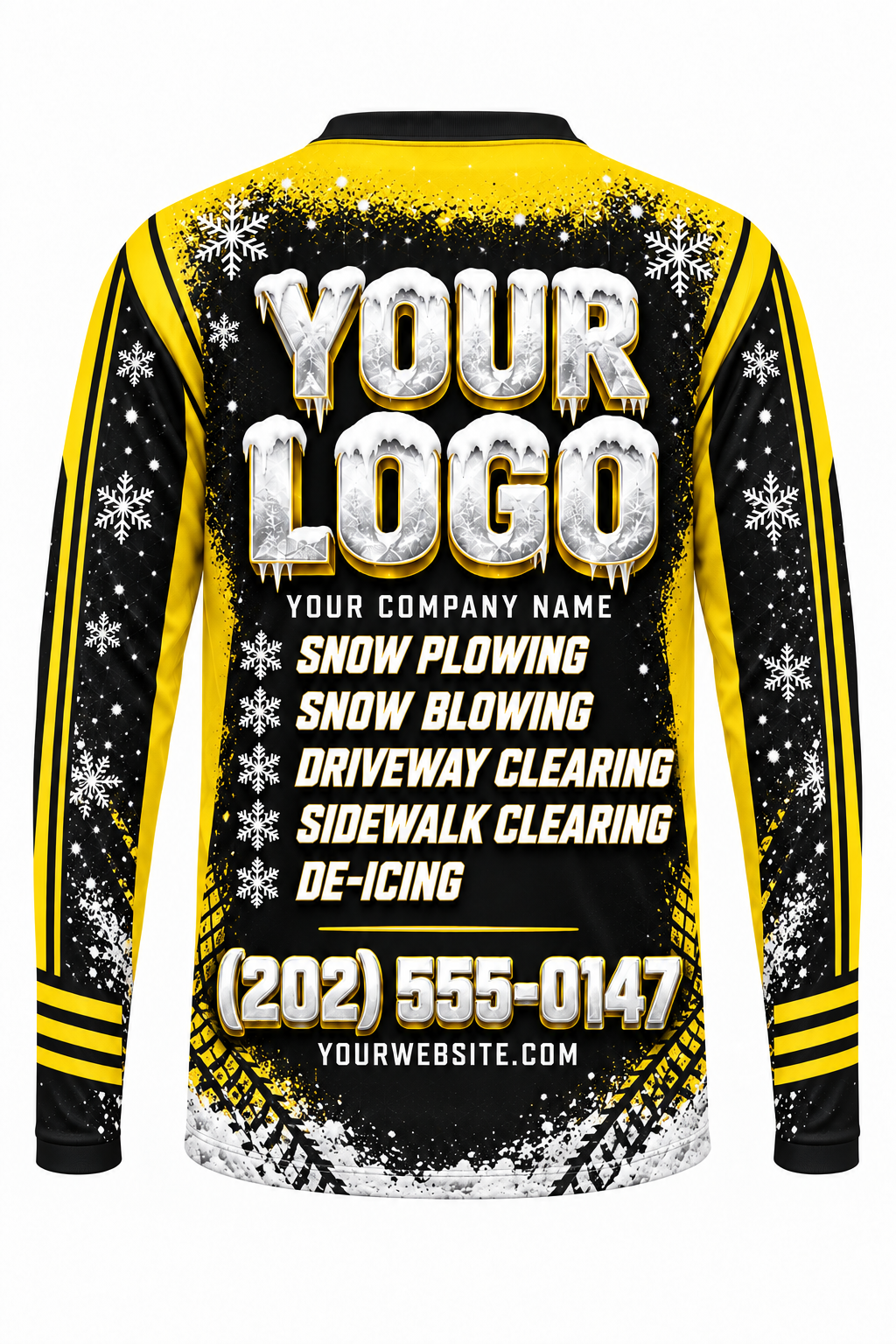 Hazard Yellow C custom snow removal crew uniform, long sleeve back view