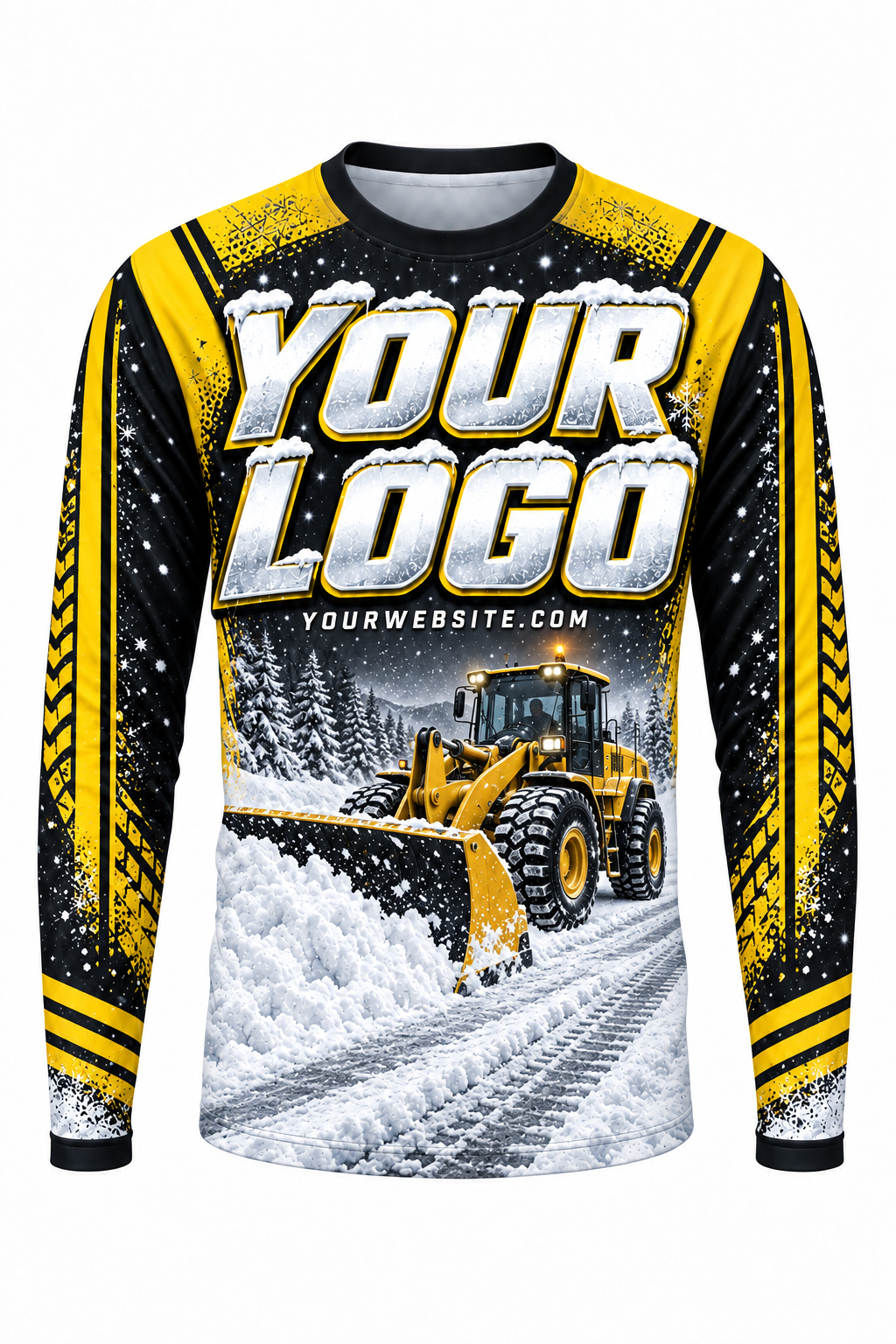 Hazard Yellow C custom snow removal crew uniform, long sleeve front view