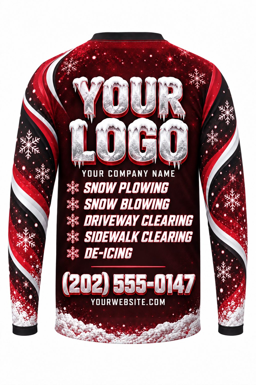 Crimson Storm A custom snow removal crew uniform, long sleeve back view