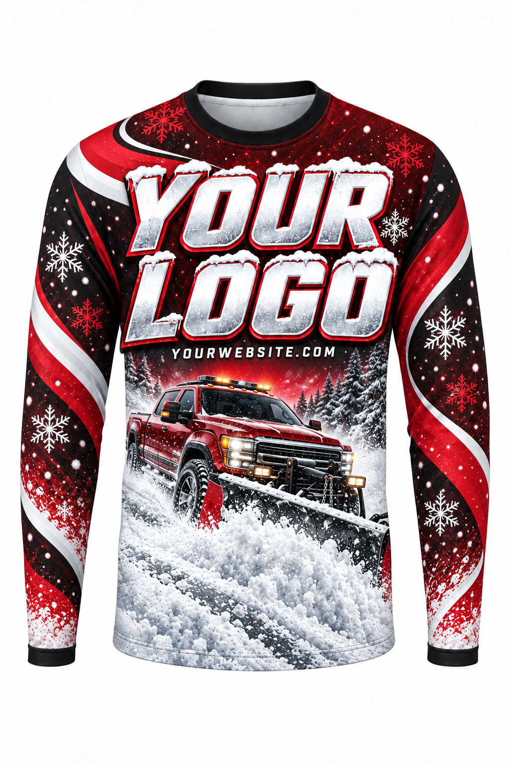 Crimson Storm A custom snow removal crew uniform, long sleeve front view