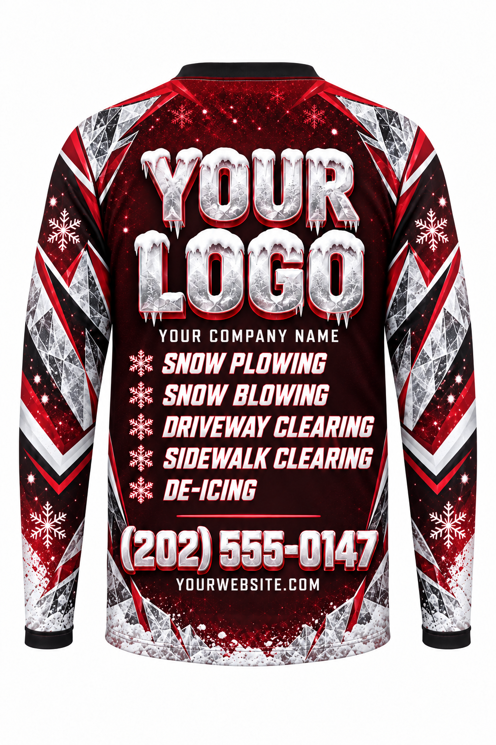 Crimson Storm B custom snow removal crew uniform, long sleeve back view