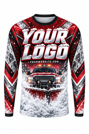Crimson Storm B custom snow removal crew uniform, long sleeve front view