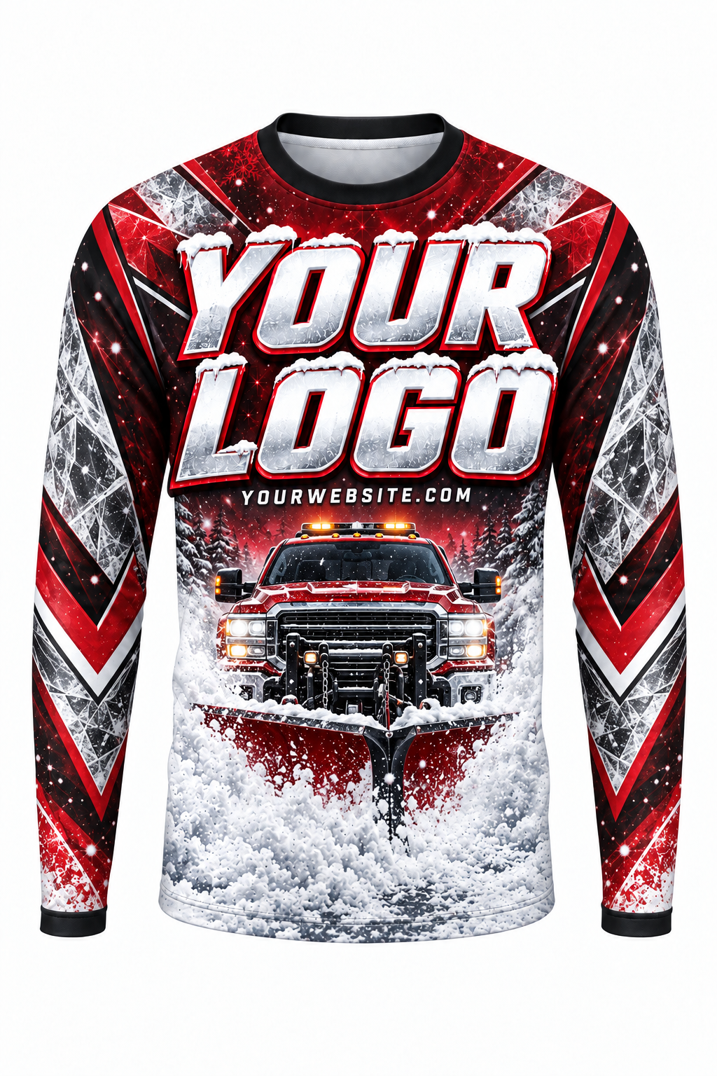 Crimson Storm B custom snow removal crew uniform, long sleeve front view