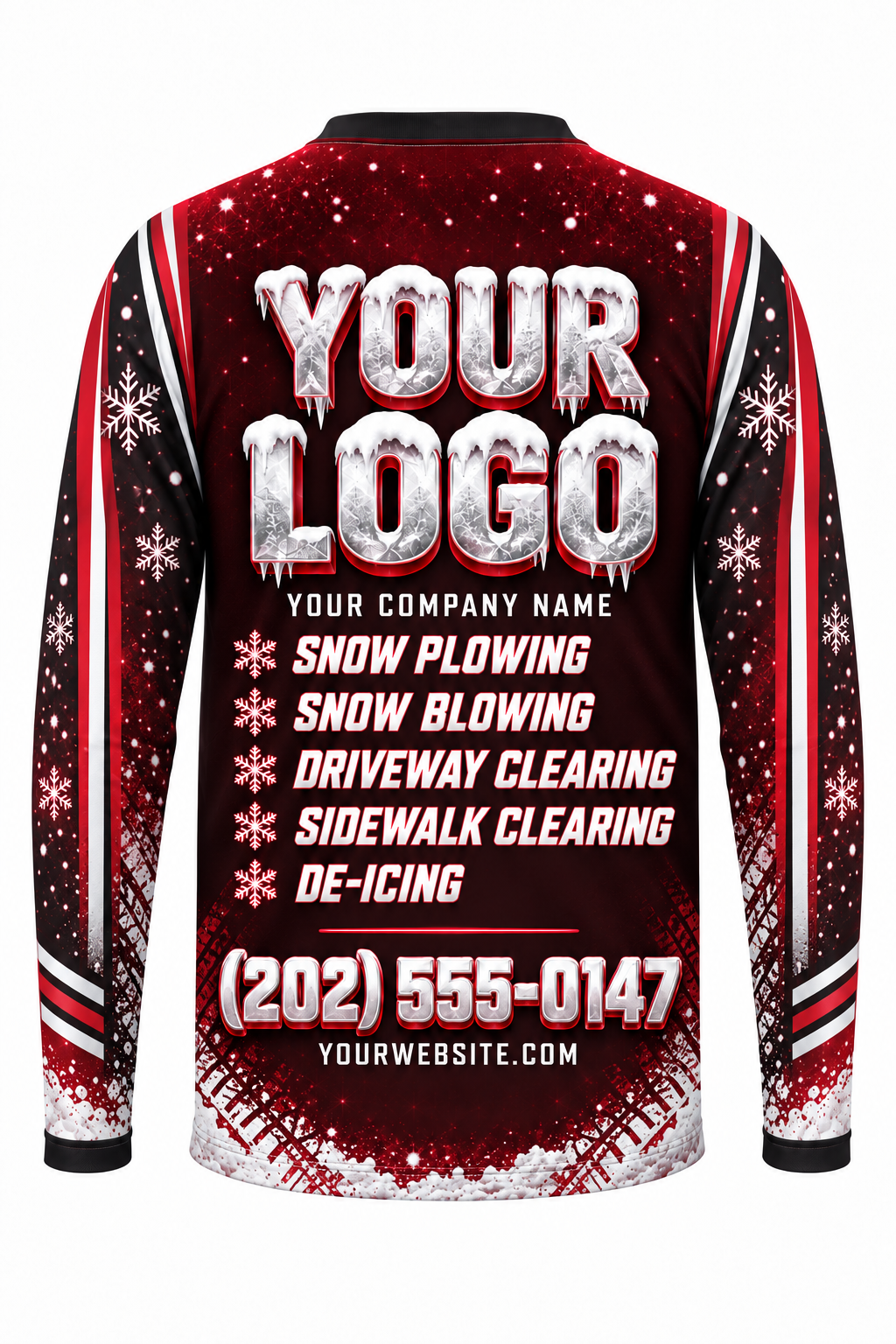 Crimson Storm C custom snow removal crew uniform, long sleeve back view