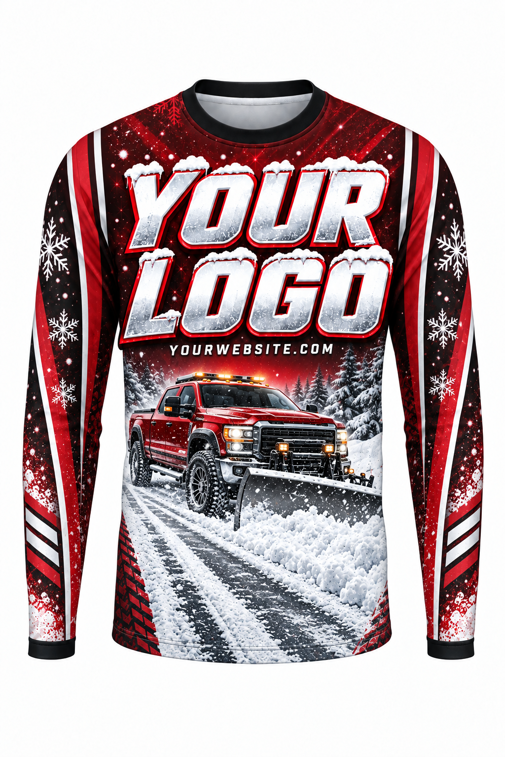 Crimson Storm C custom snow removal crew uniform, long sleeve front view