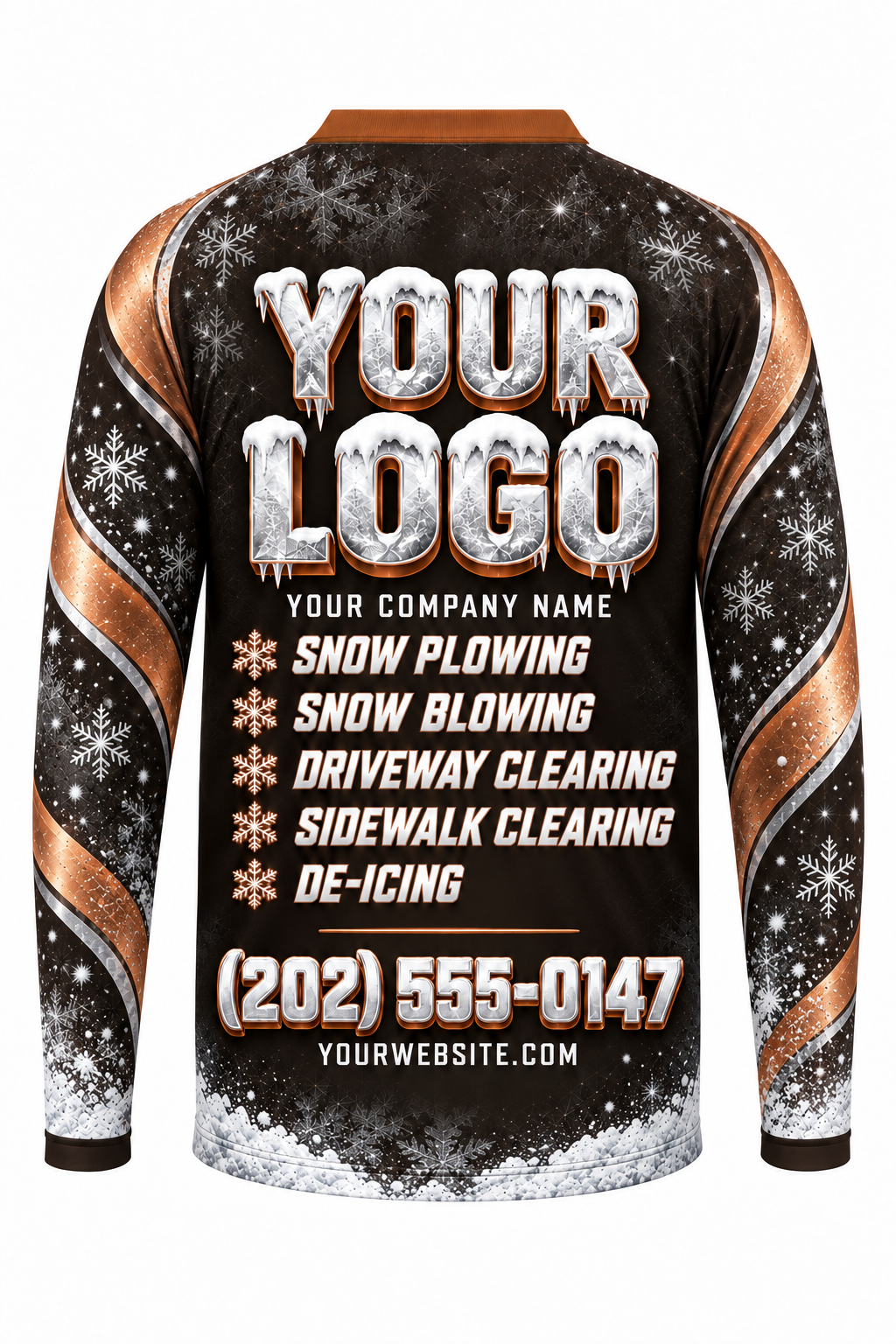 Copper Frost A custom snow removal crew uniform, long sleeve back view
