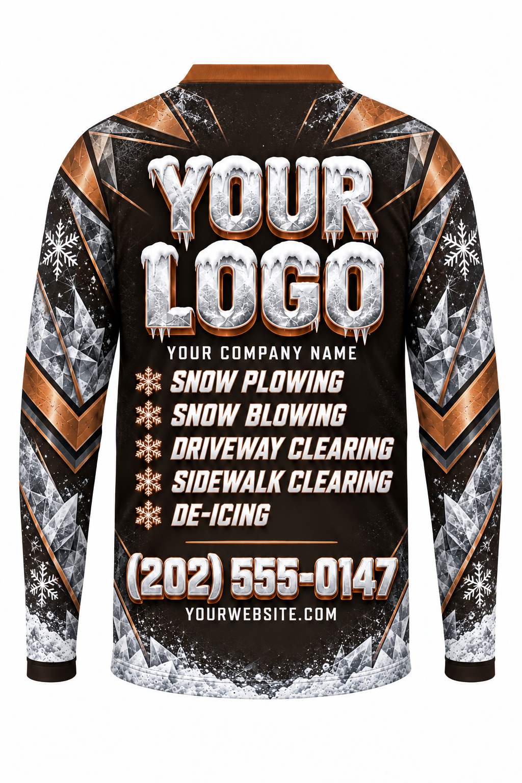 Copper Frost B custom snow removal crew uniform, long sleeve back view
