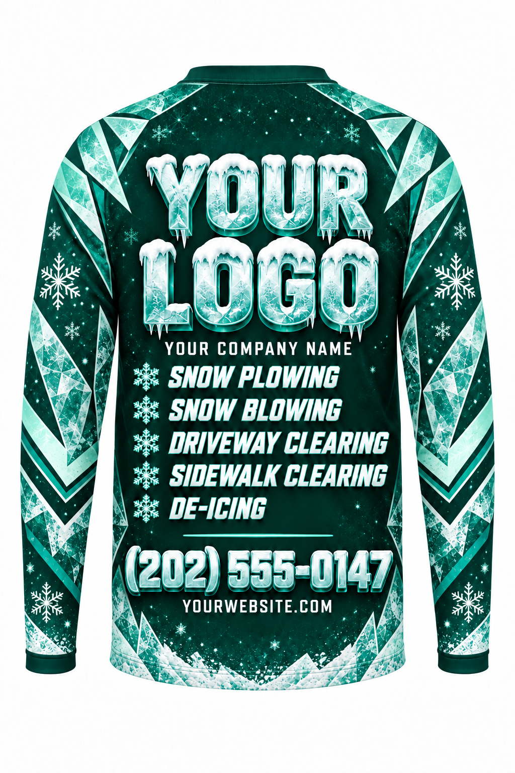 Teal Glacier B custom snow removal crew uniform, long sleeve back view