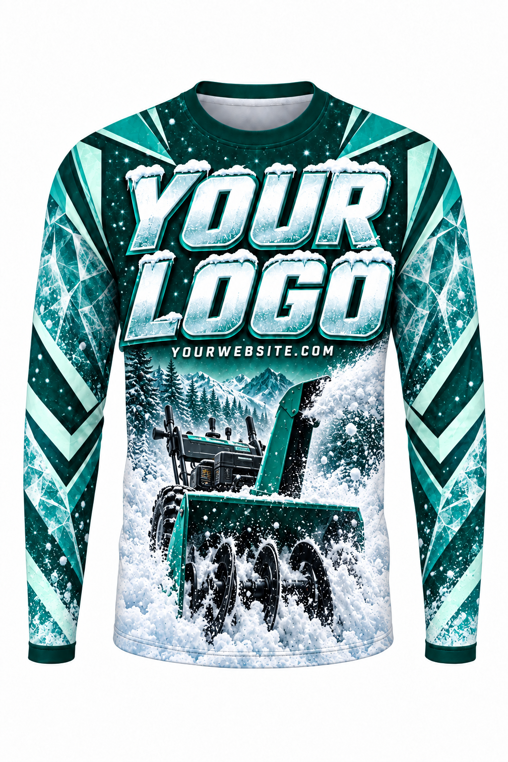 Teal Glacier B custom snow removal crew uniform, long sleeve front view