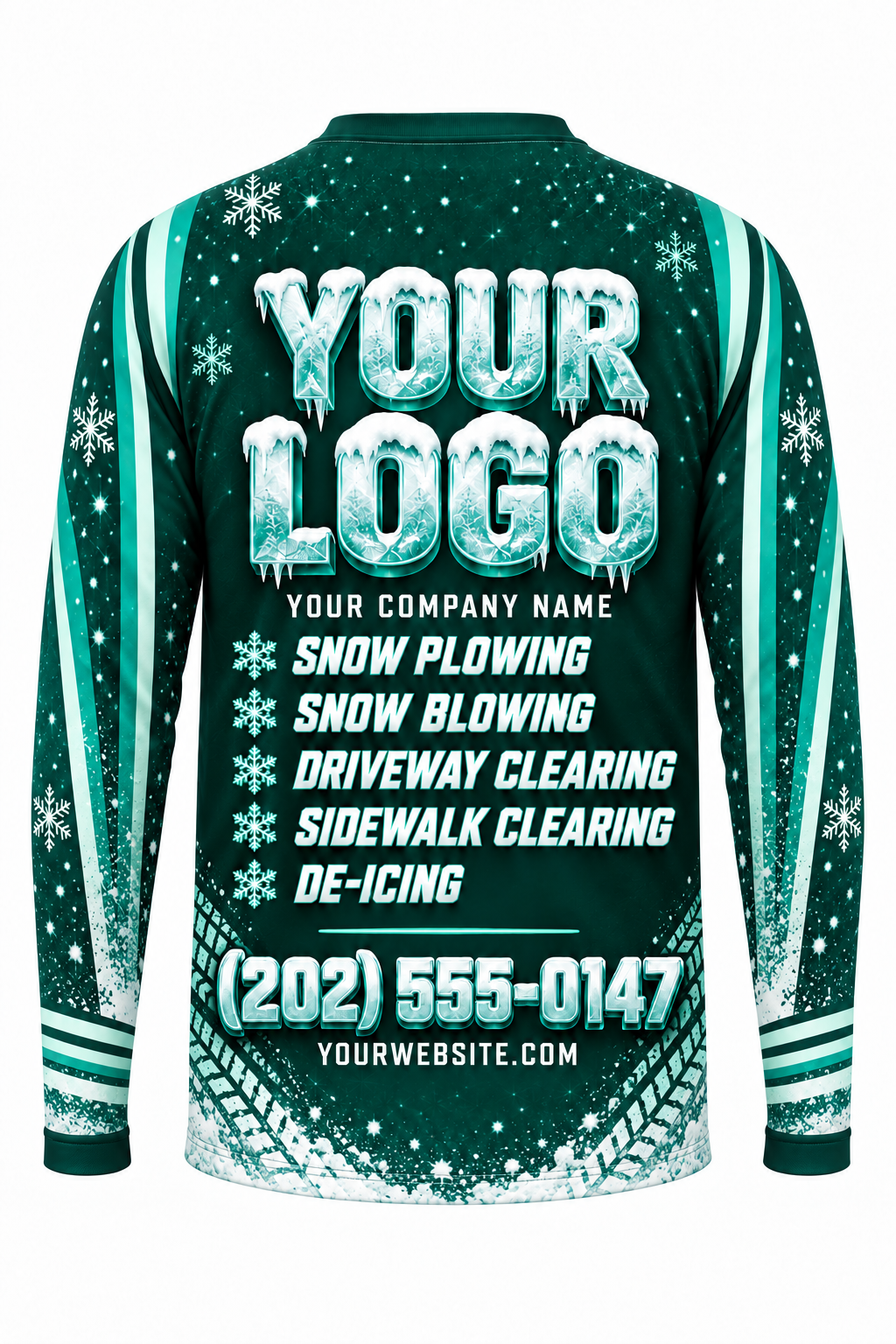Teal Glacier C custom snow removal crew uniform, long sleeve back view