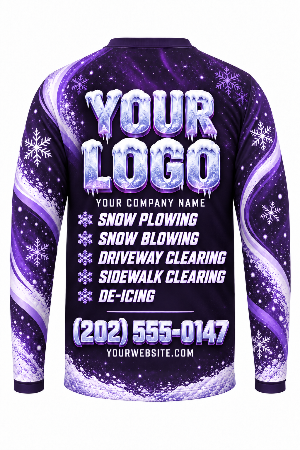Violet Aurora A custom snow removal crew uniform, long sleeve back view
