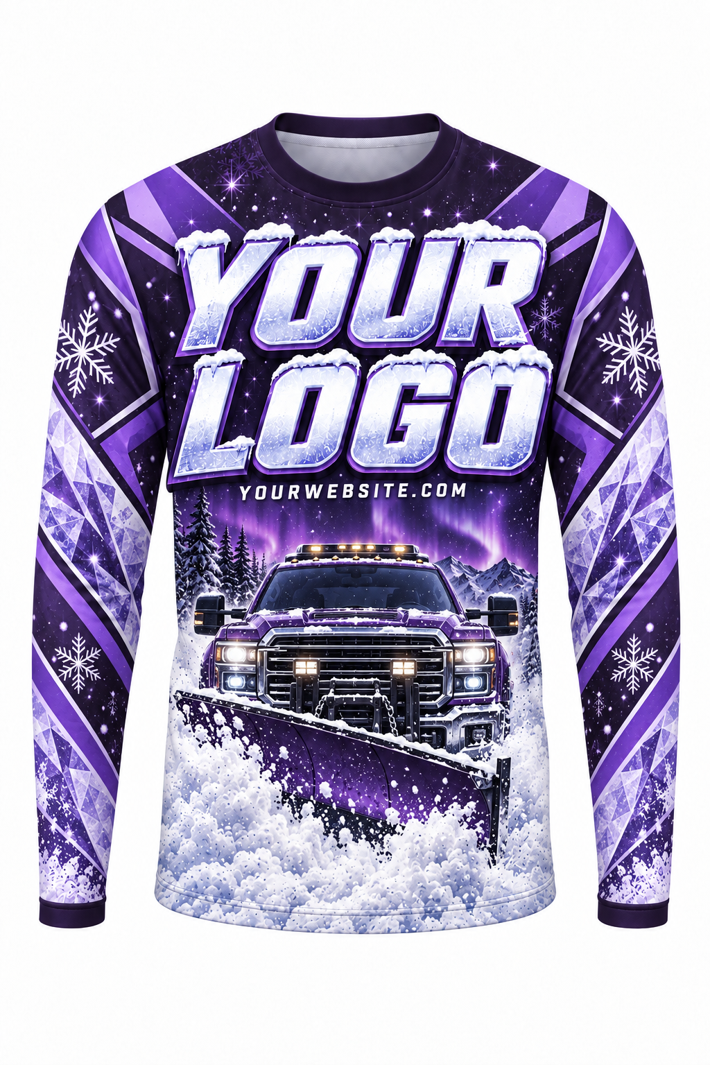 Violet Aurora B custom snow removal crew uniform, long sleeve front view