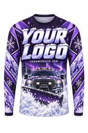 Violet Aurora B custom snow removal crew uniform, long sleeve front view