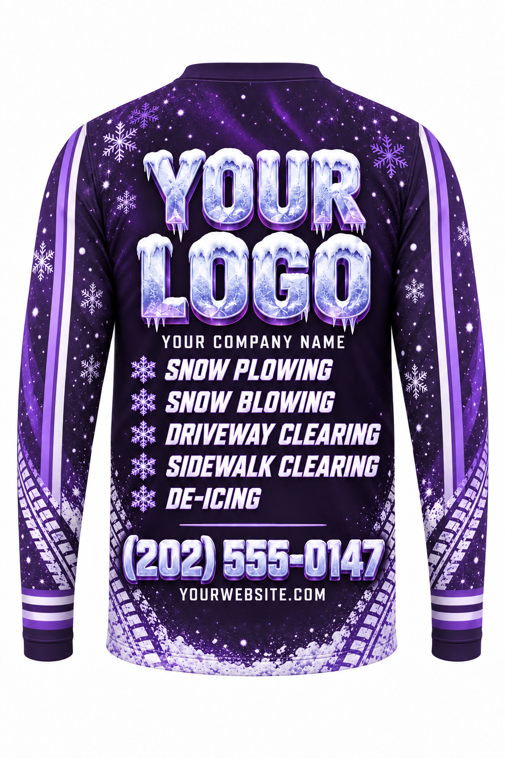 Violet Aurora C custom snow removal crew uniform, long sleeve back view