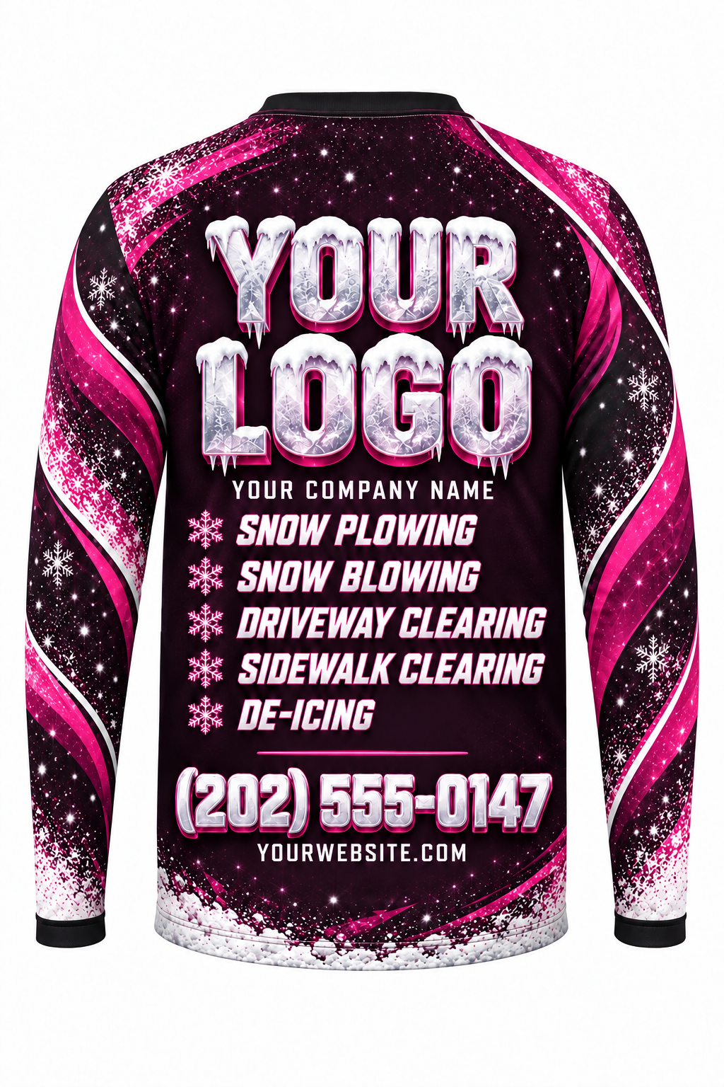 Magenta Blizzard A custom snow removal crew uniform, long sleeve back view