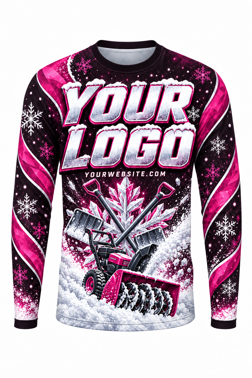 Magenta Blizzard A custom snow removal crew uniform, long sleeve front view