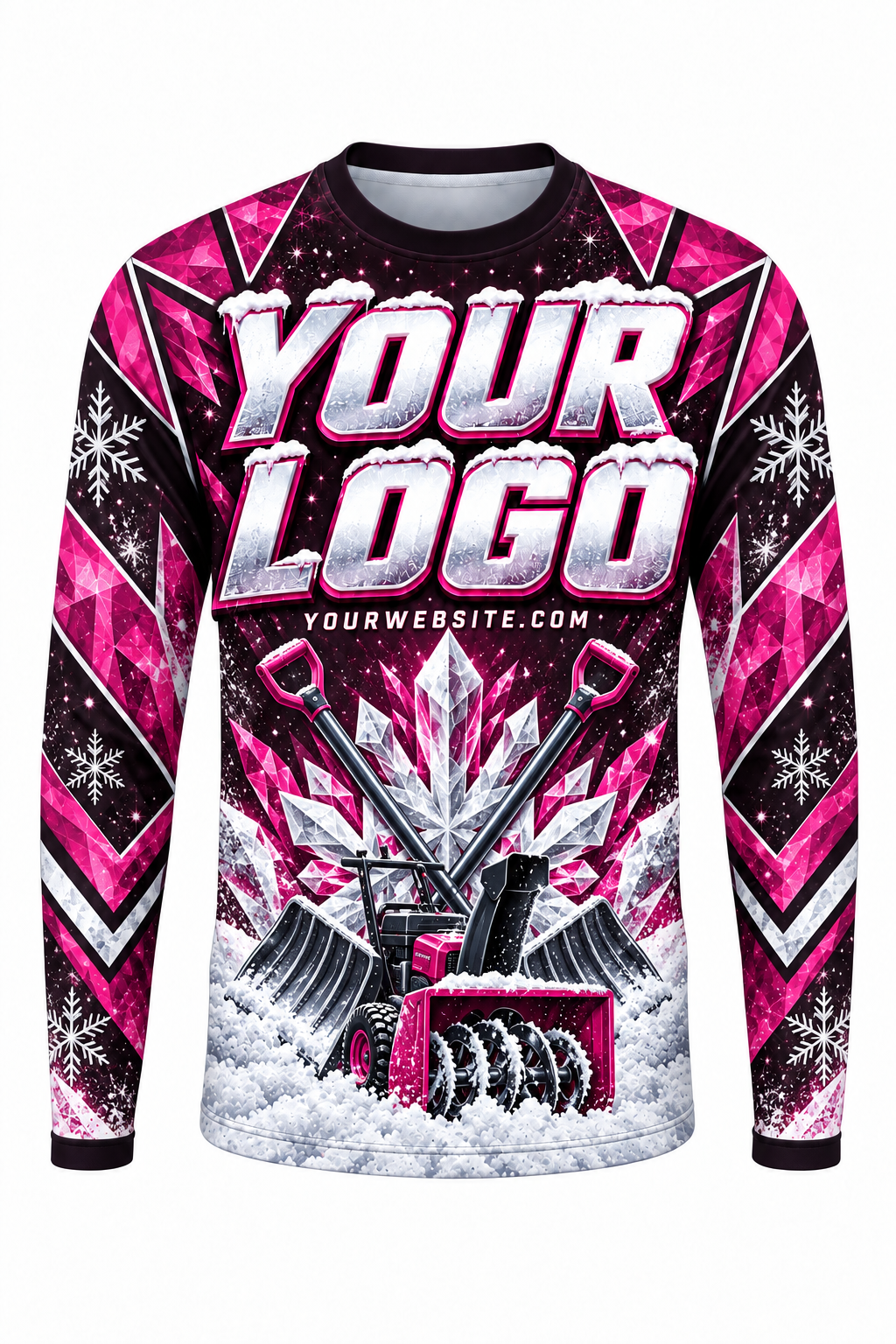 Magenta Blizzard B custom snow removal crew uniform, long sleeve front view