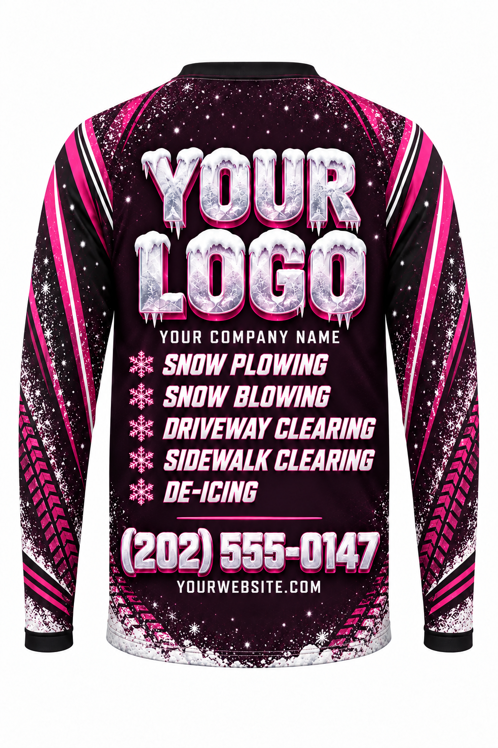 Magenta Blizzard C custom snow removal crew uniform, long sleeve back view