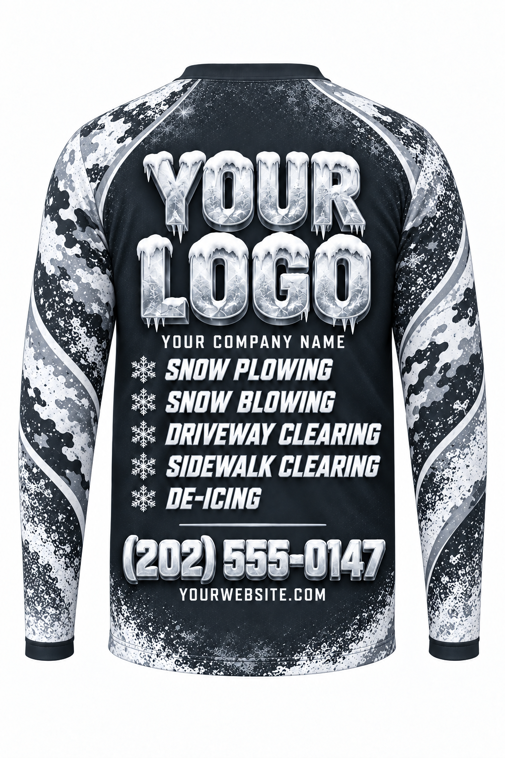 Arctic Camo A custom snow removal crew uniform, long sleeve back view