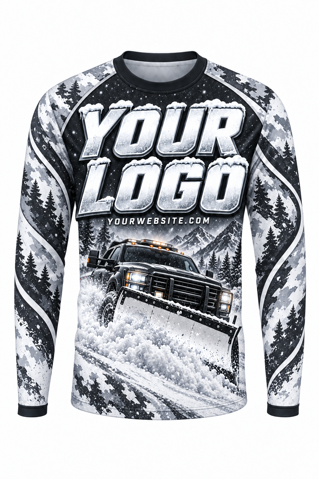 Arctic Camo A custom snow removal crew uniform, long sleeve front view