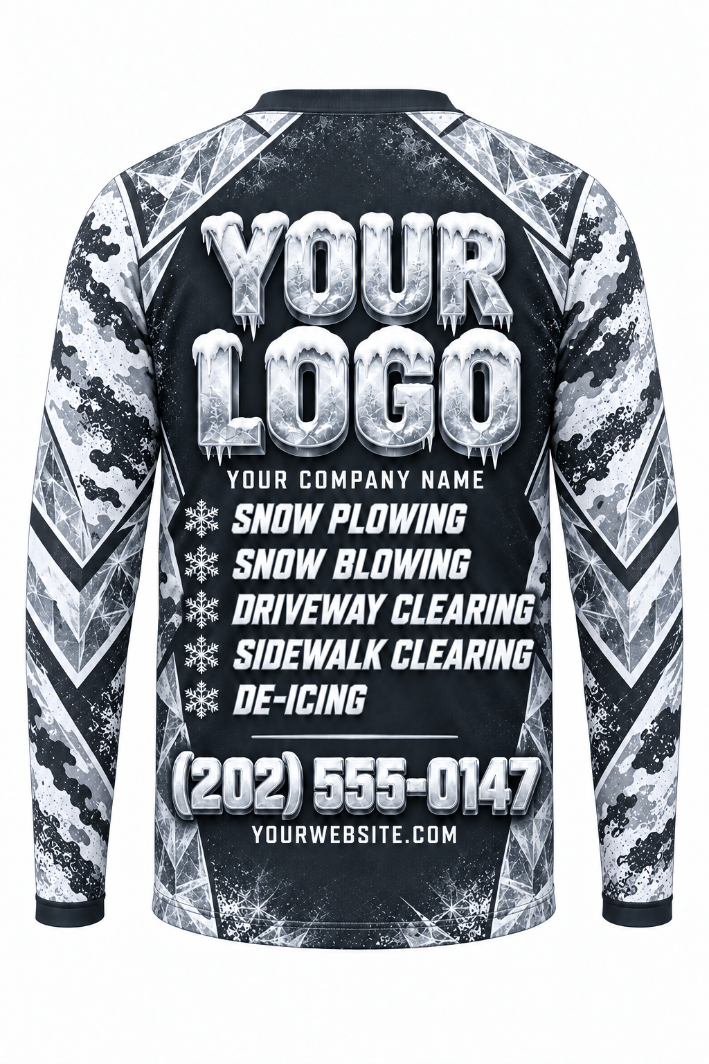 Arctic Camo B custom snow removal crew uniform, long sleeve back view