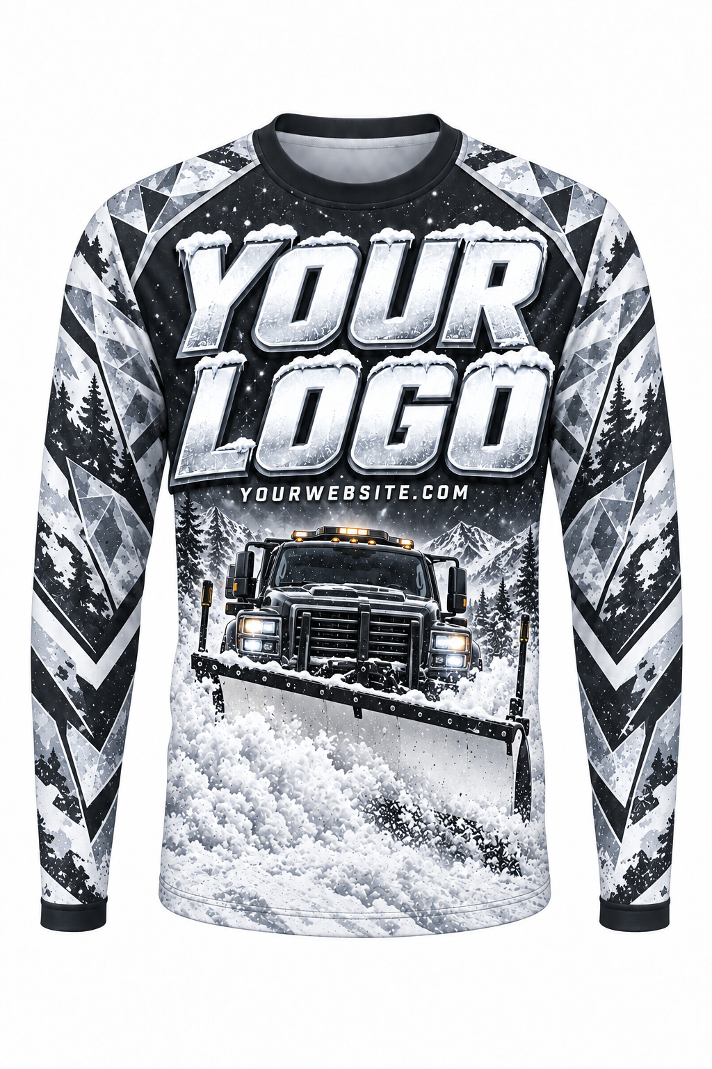 Arctic Camo B custom snow removal crew uniform, long sleeve front view