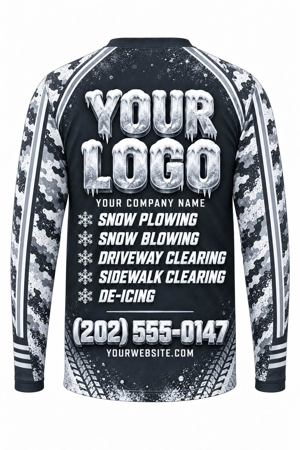 Arctic Camo C custom snow removal crew uniform, long sleeve back view