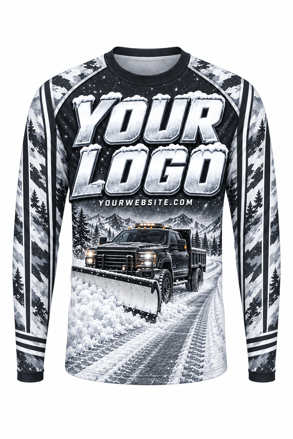 Arctic Camo C custom snow removal crew uniform, long sleeve front view