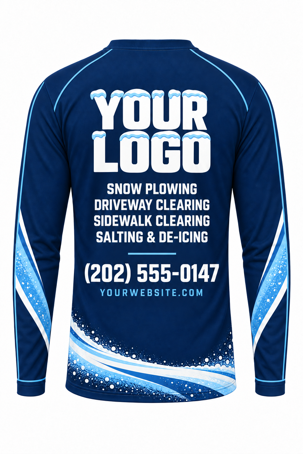 Navy Plow custom snow removal crew uniform, long sleeve back view