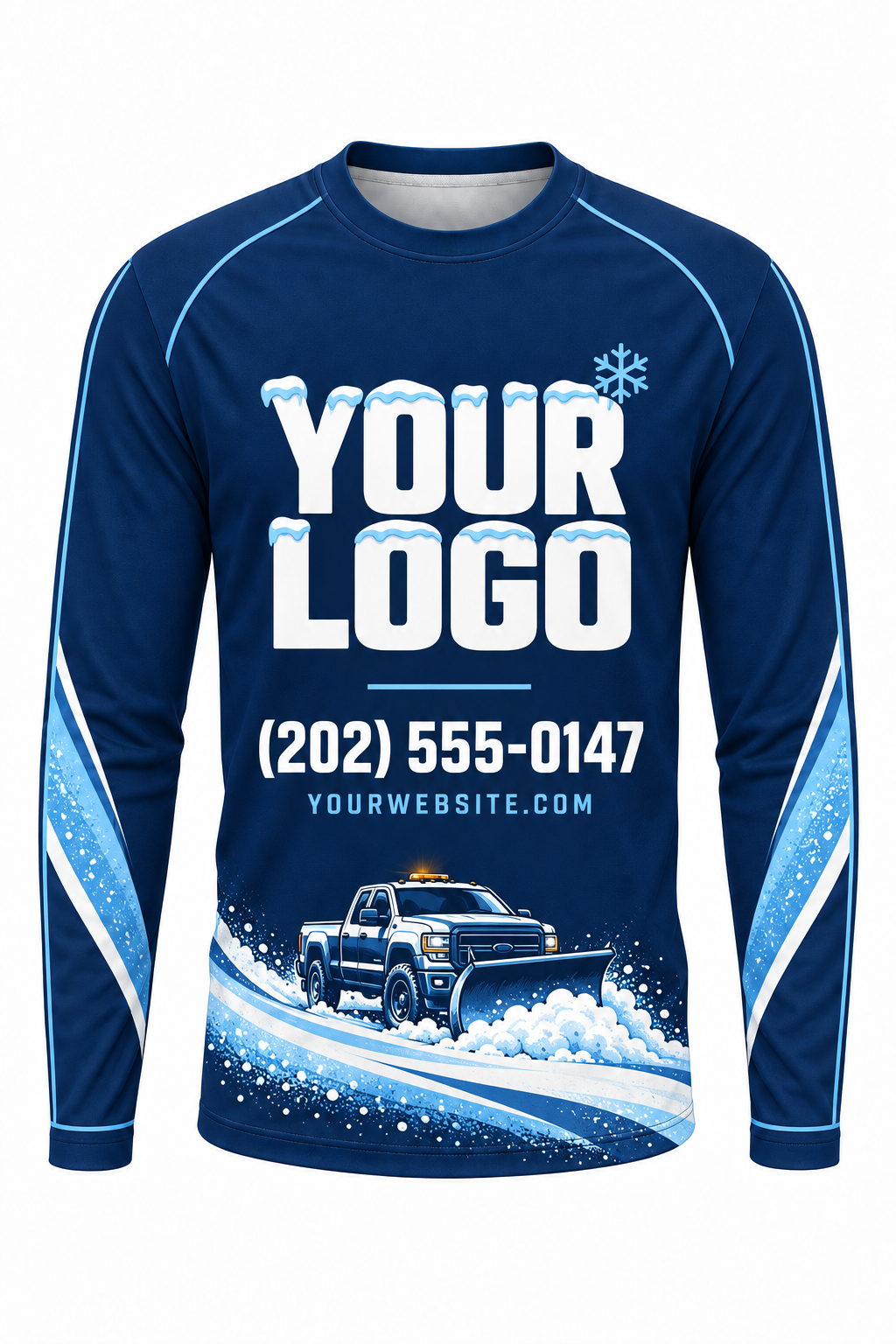 Navy Plow custom snow removal crew uniform, long sleeve front view