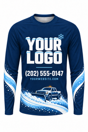 Navy Plow Drift custom snow removal crew uniform, long sleeve front view