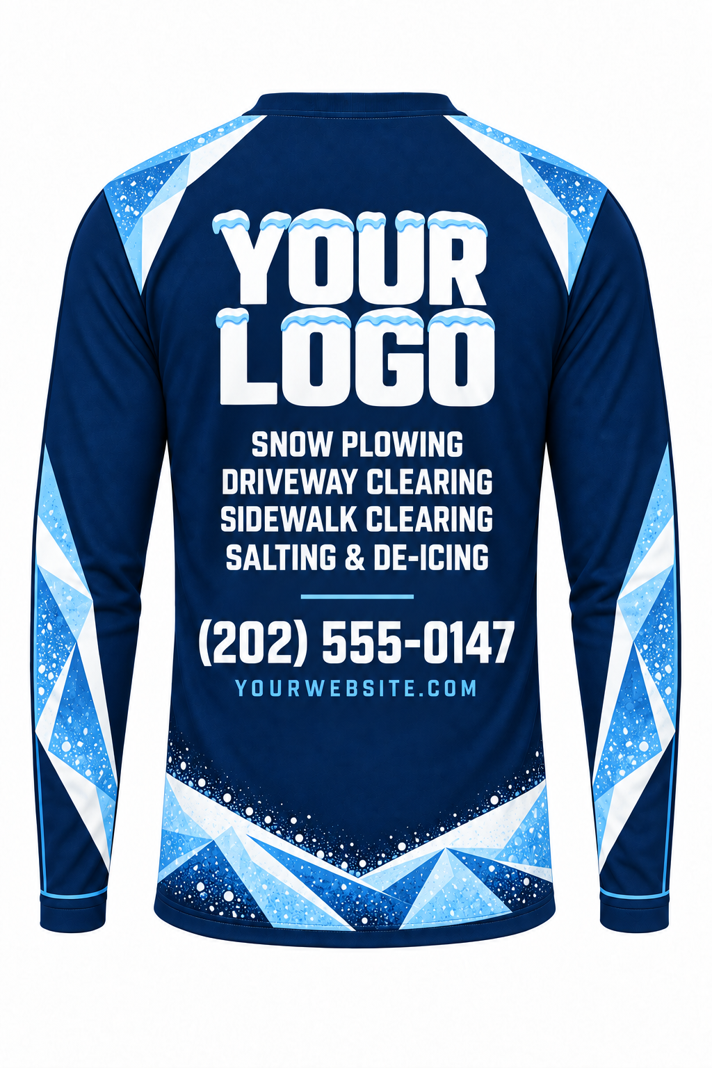 Navy Plow Ridge custom snow removal crew uniform, long sleeve back view