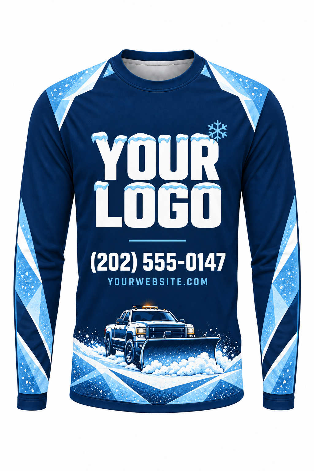 Navy Plow Ridge custom snow removal crew uniform, long sleeve front view