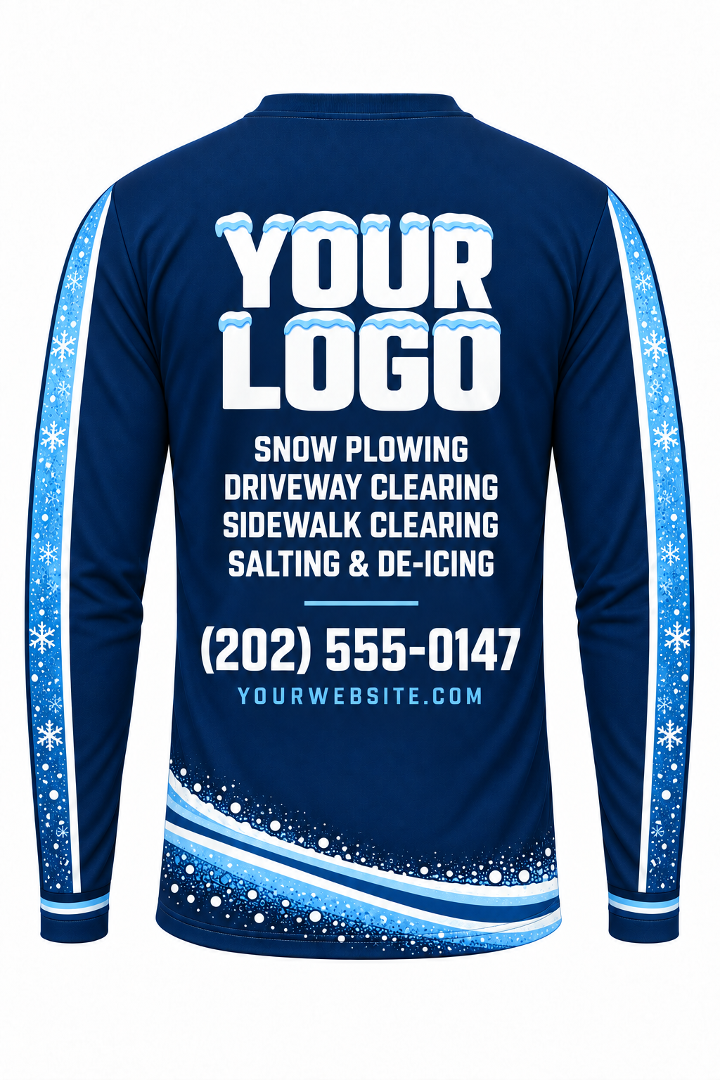 Navy Plow Trail custom snow removal crew uniform, long sleeve back view