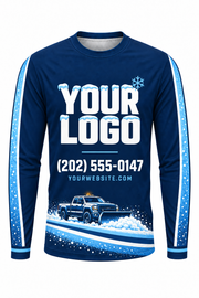 Navy Plow Trail custom snow removal crew uniform, long sleeve front view