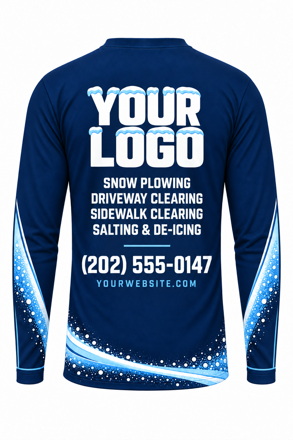 Navy Plow Frost custom snow removal crew uniform, long sleeve back view