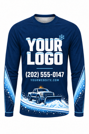 Navy Plow Frost custom snow removal crew uniform, long sleeve front view