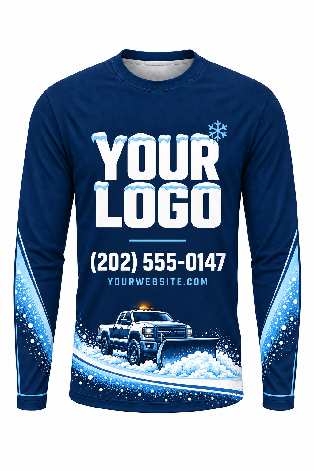 Navy Plow Frost custom snow removal crew uniform, long sleeve front view